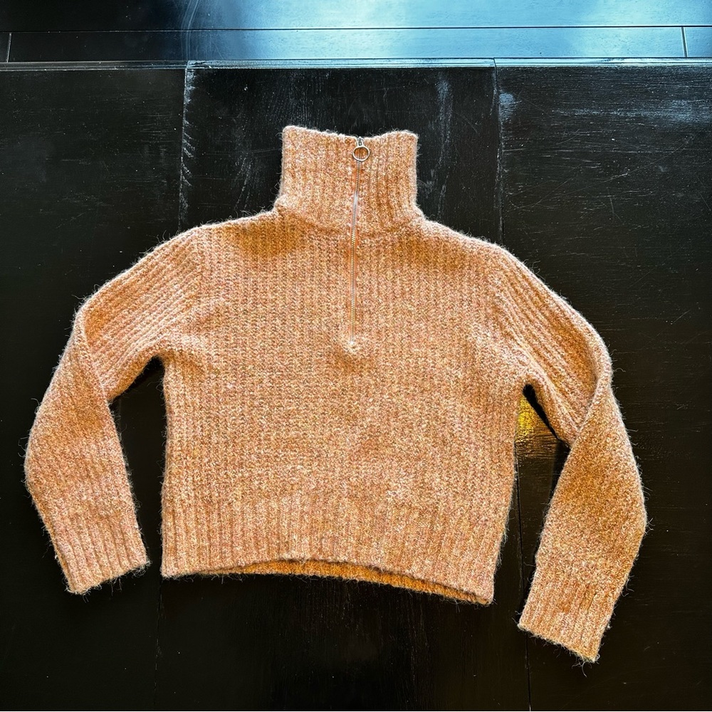 Sincerely Jules XS Cropped Wooo Blend Cream Pink Quarter Zip Sweater Corduroy
